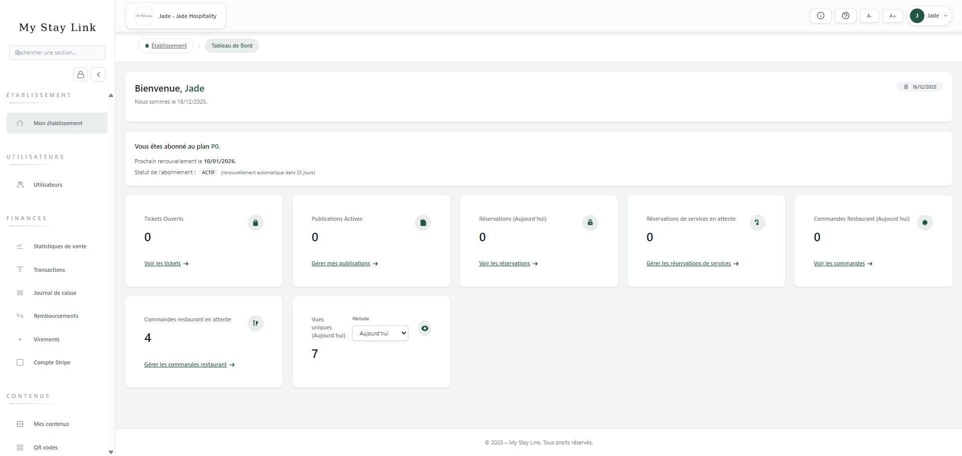 Room directory - Tableau de Bord Etablissement