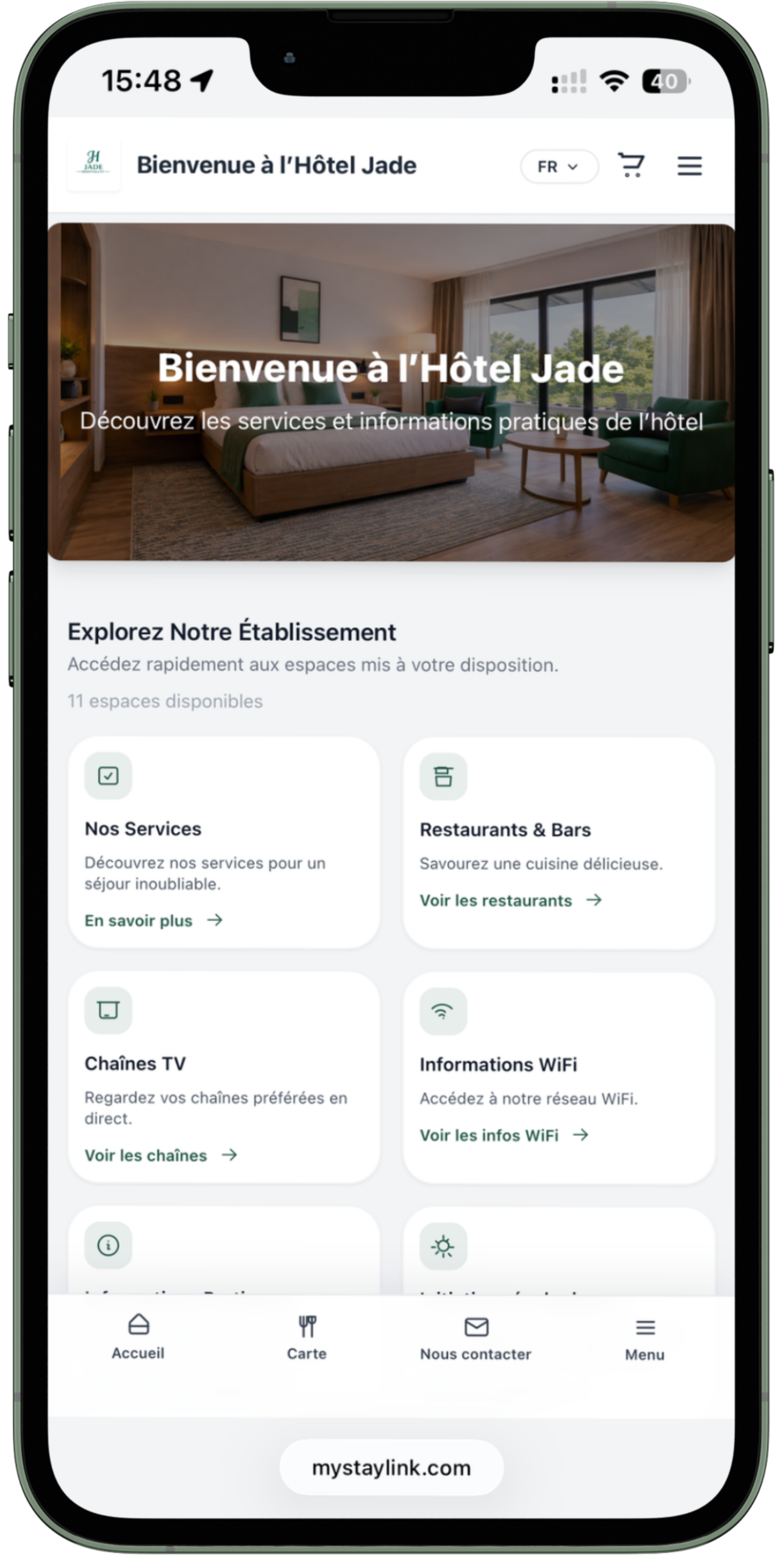 My Stay Link, livret d’accueil numérique pour hôtels affiché sur plusieurs appareils.
