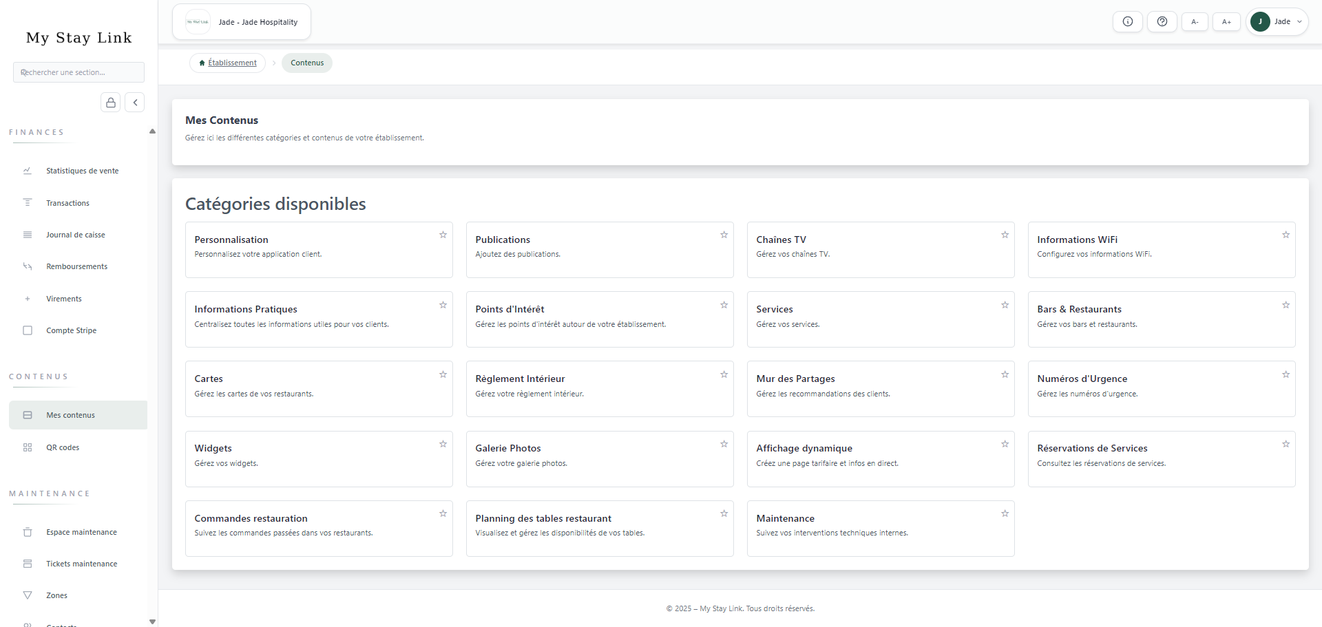 Room directory -  Gestion des catégories et contenus