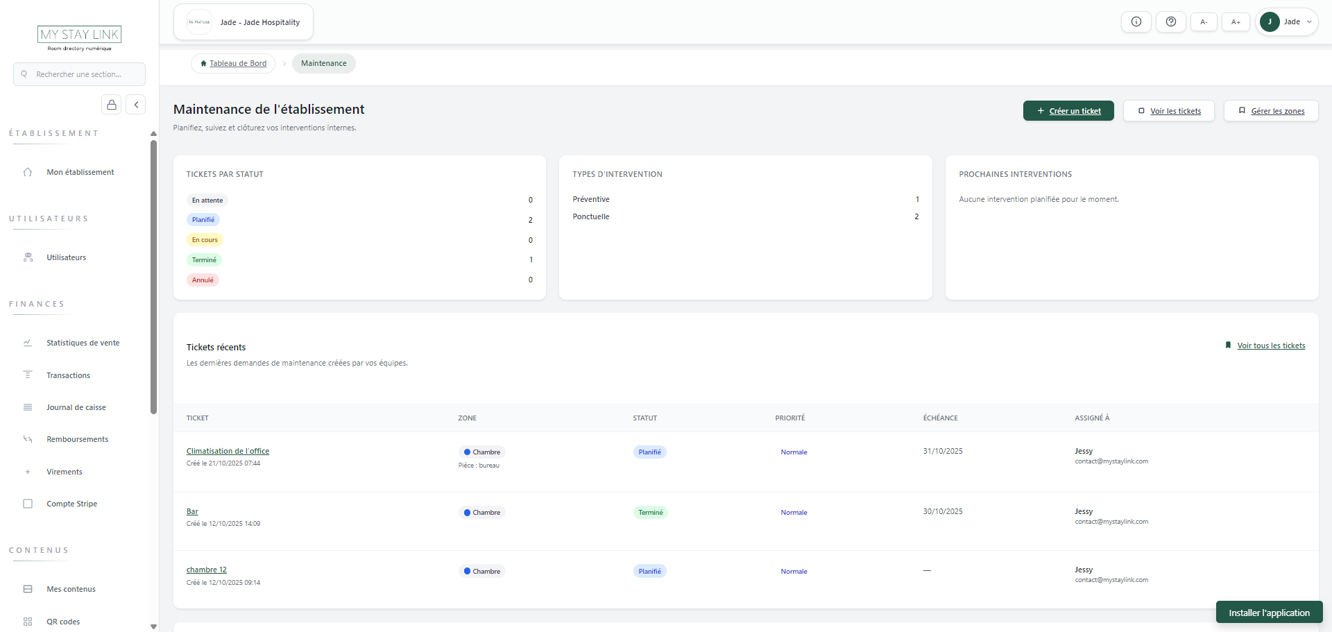 Room directory -  Gestion de la maintenance