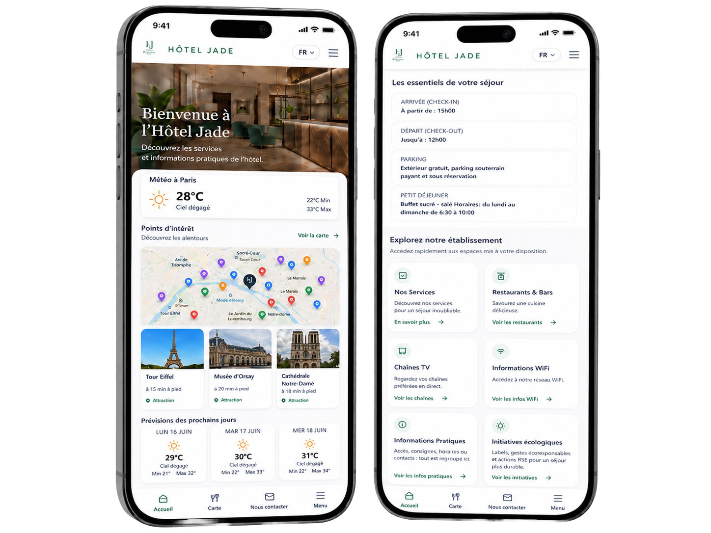 My Stay Link, livret d’accueil numérique pour hôtels affiché sur plusieurs appareils.