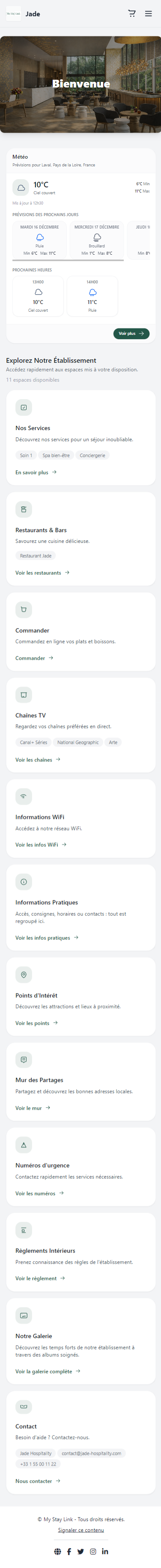 Défilement du room directory My Stay Link sur mobile
