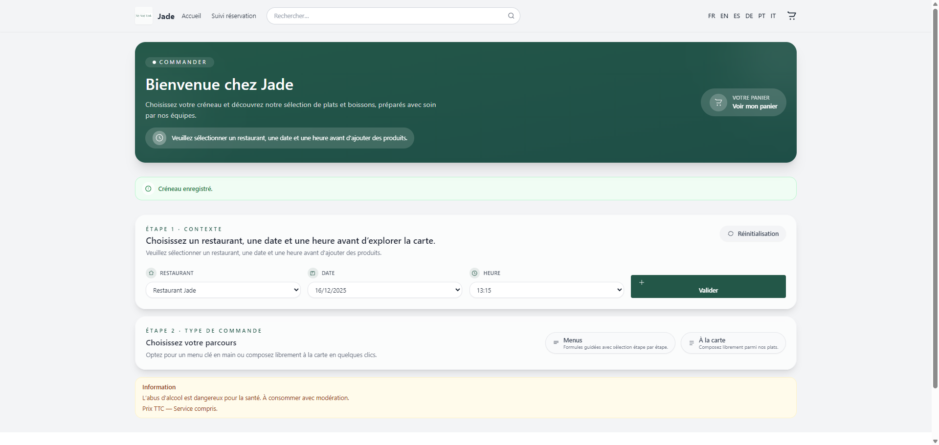 Interface de commande client (restauration)