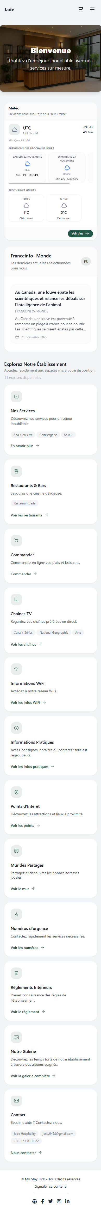 Défilement du room directory My Stay Link sur mobile